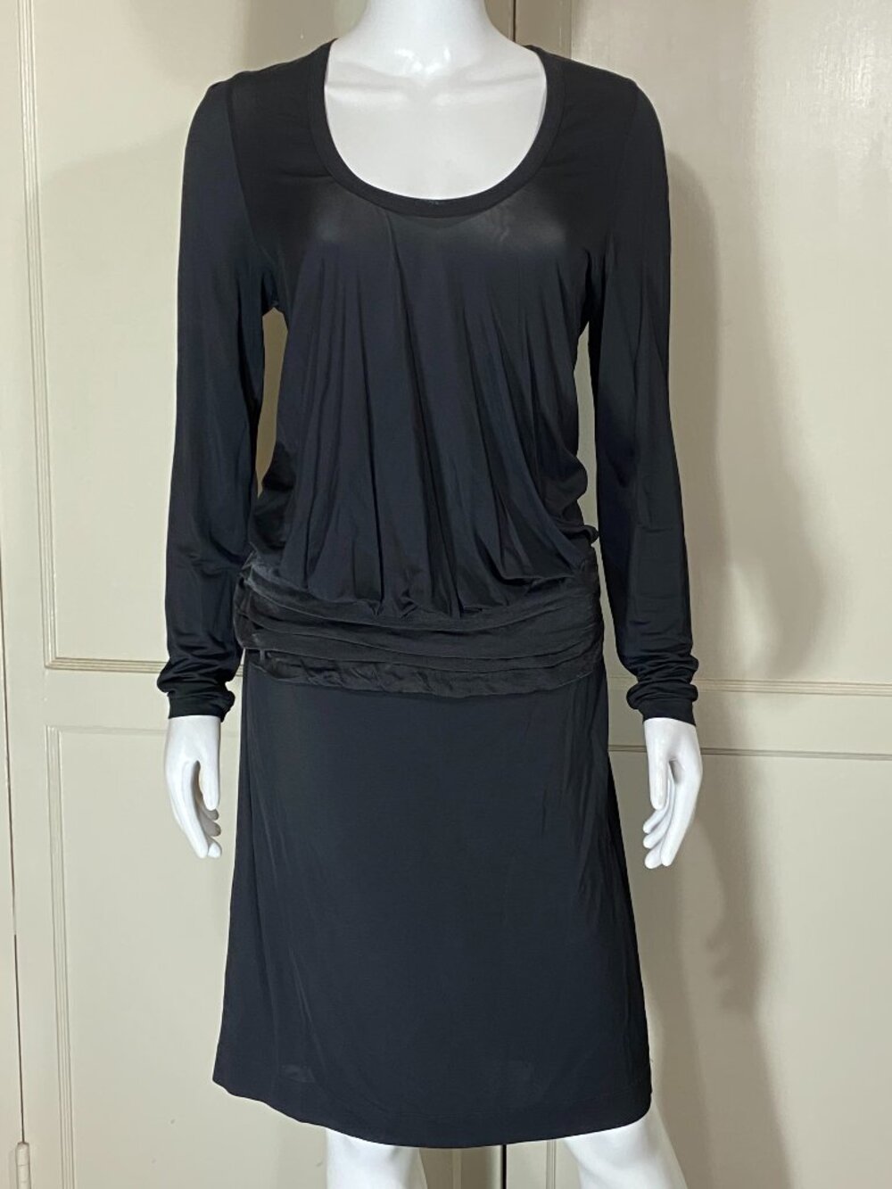 PAUL SMITH Made in ITALY Black Sheer Draped Cumberbund Belted Cocktail Dress L